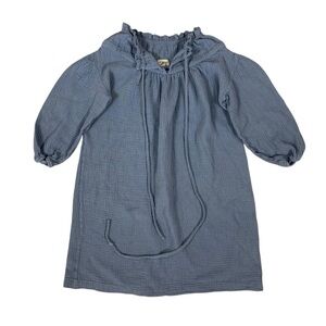 NaPaani Blue Organic Cotton Gauze Ruffle Long Sleeve Dress 8Y Sustainable Boho